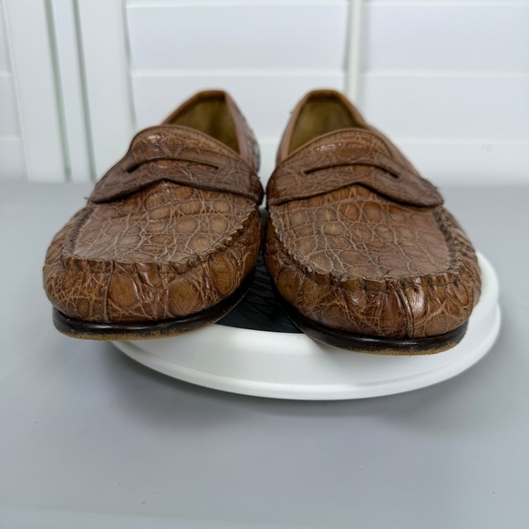 Zelli Handcrafted Italy Brown Crocodile Embossed Leather Penny Loafers Mens 10.5 main image 9